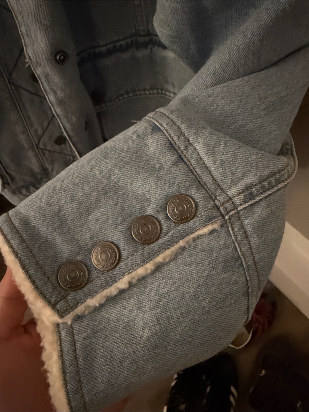 Free People Light Wash Denim Sherpa Jacket - Picture 3 of 5